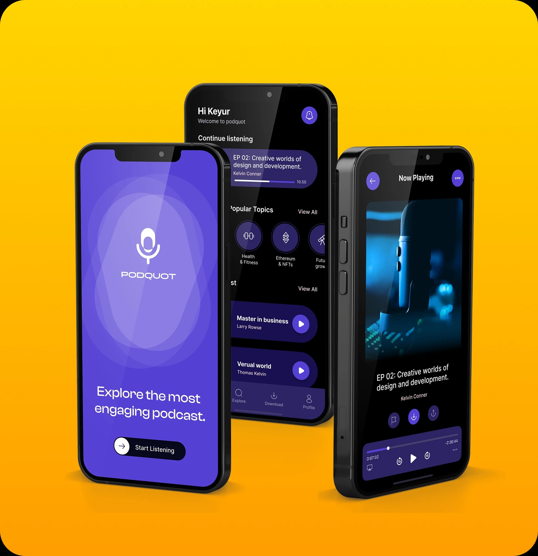 Podquot Mobile App Interfaces