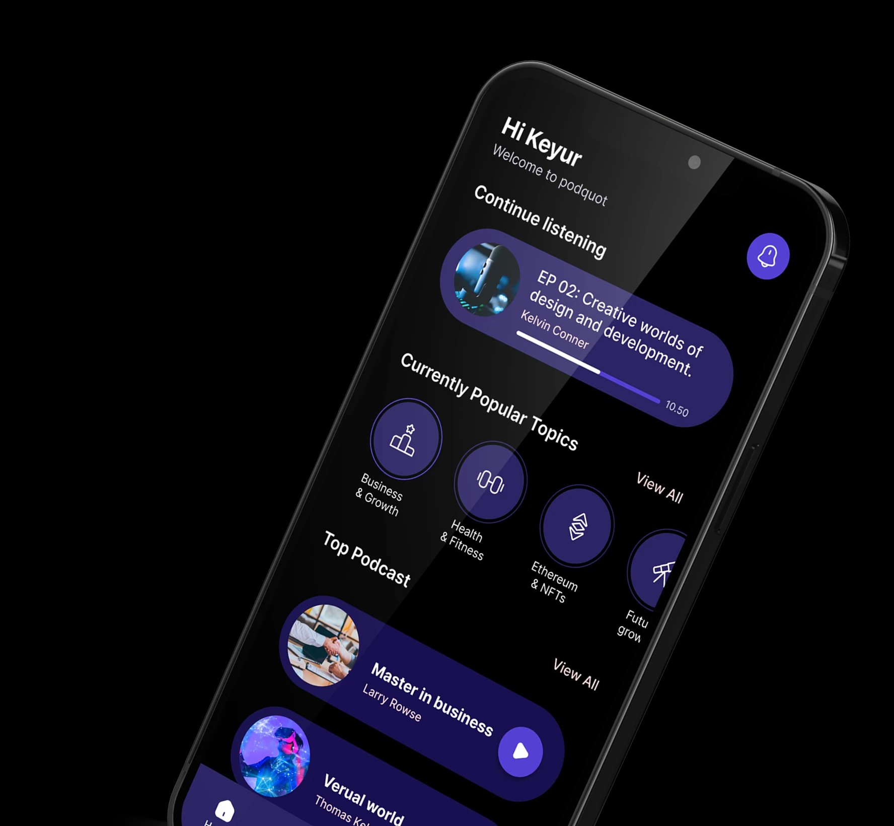 Podquot App Dark Interface